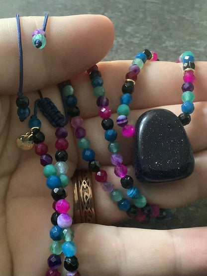 Lola Rose Blue Goldstone & multicolour semi-precious bead necklace adjustable