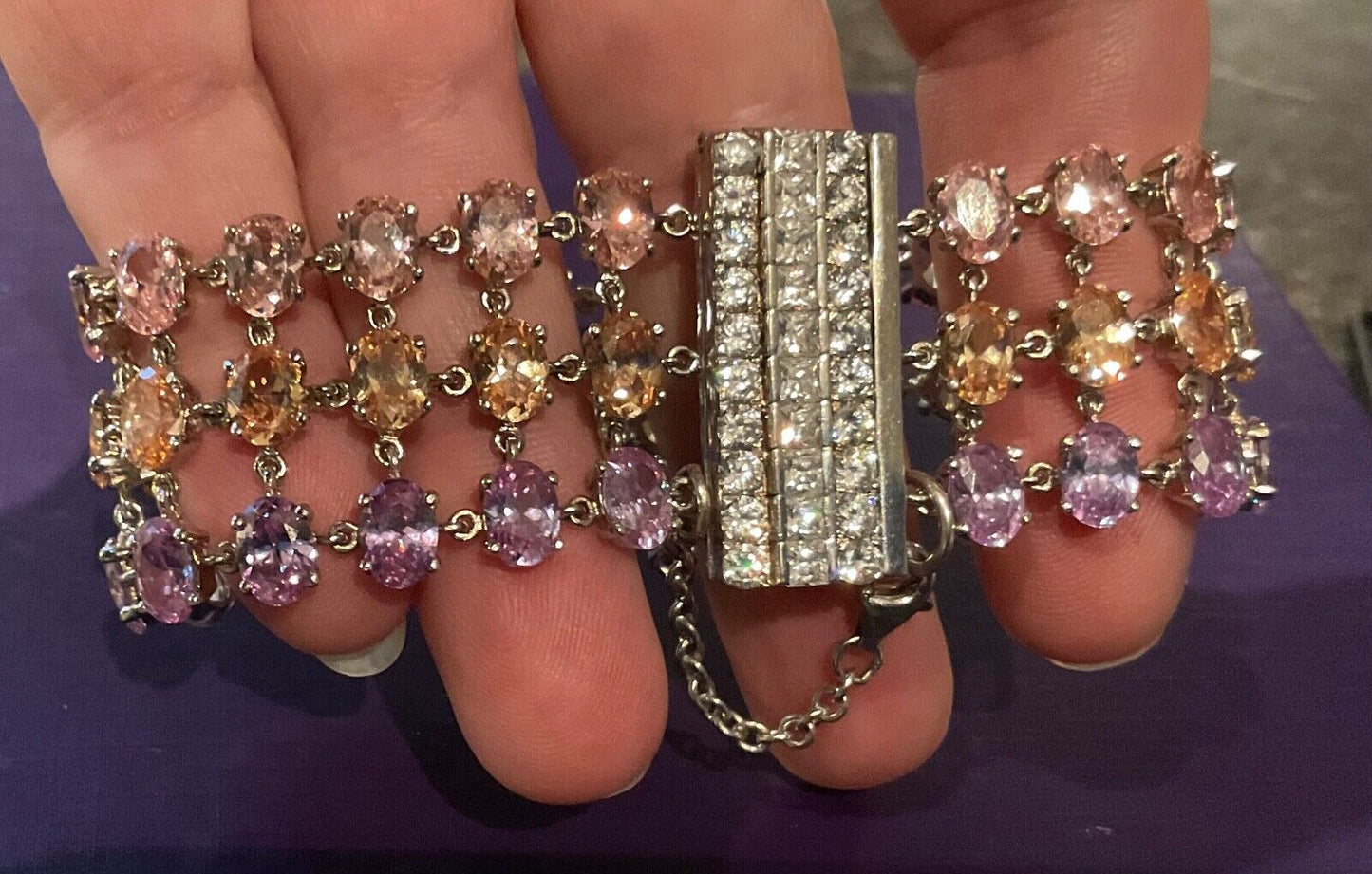 925 multicolour gemstone three row bracelet sterling silver hallmarked 18cm