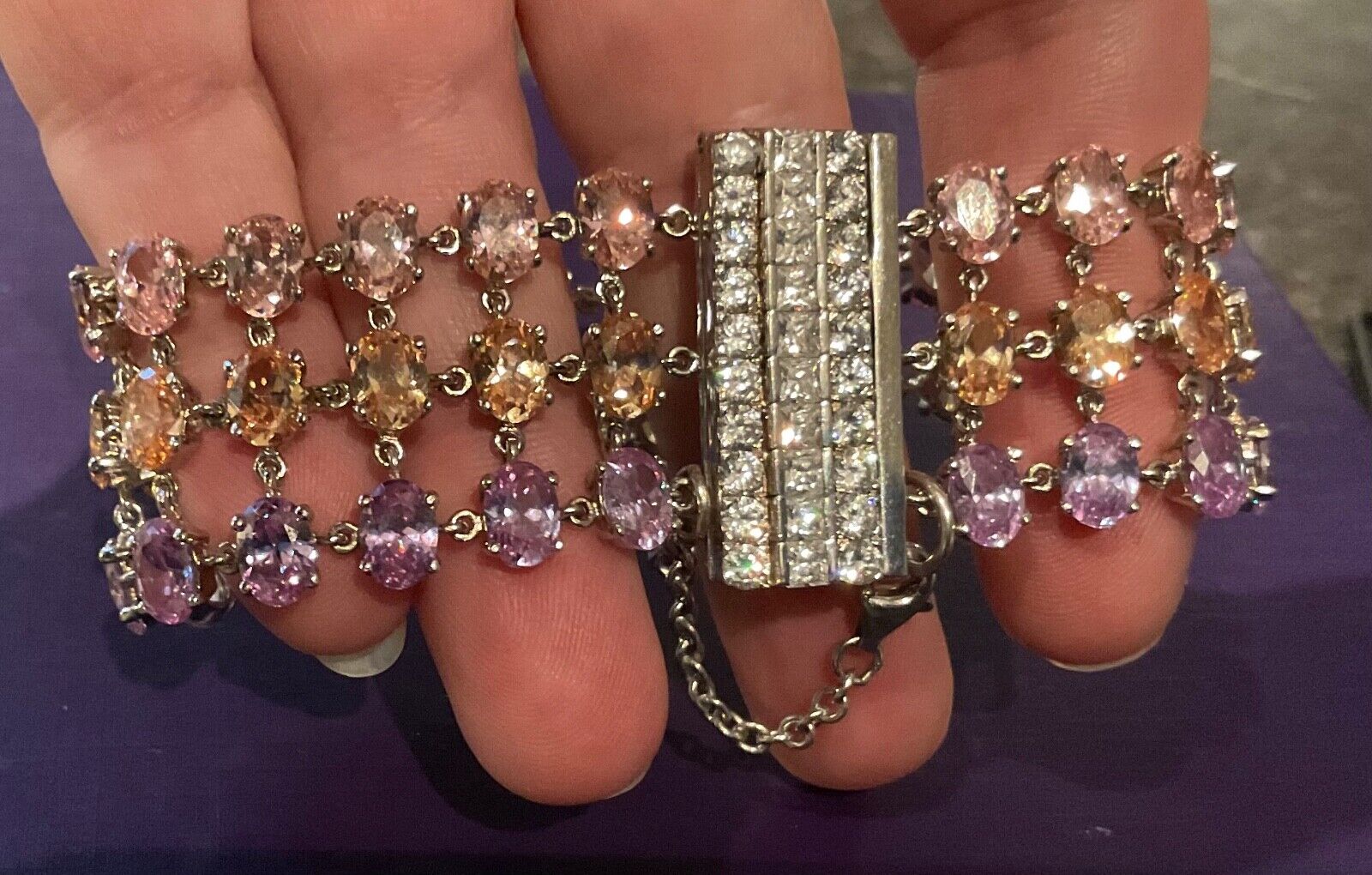 925 multicolour gemstone three row bracelet sterling silver hallmarked 18cm