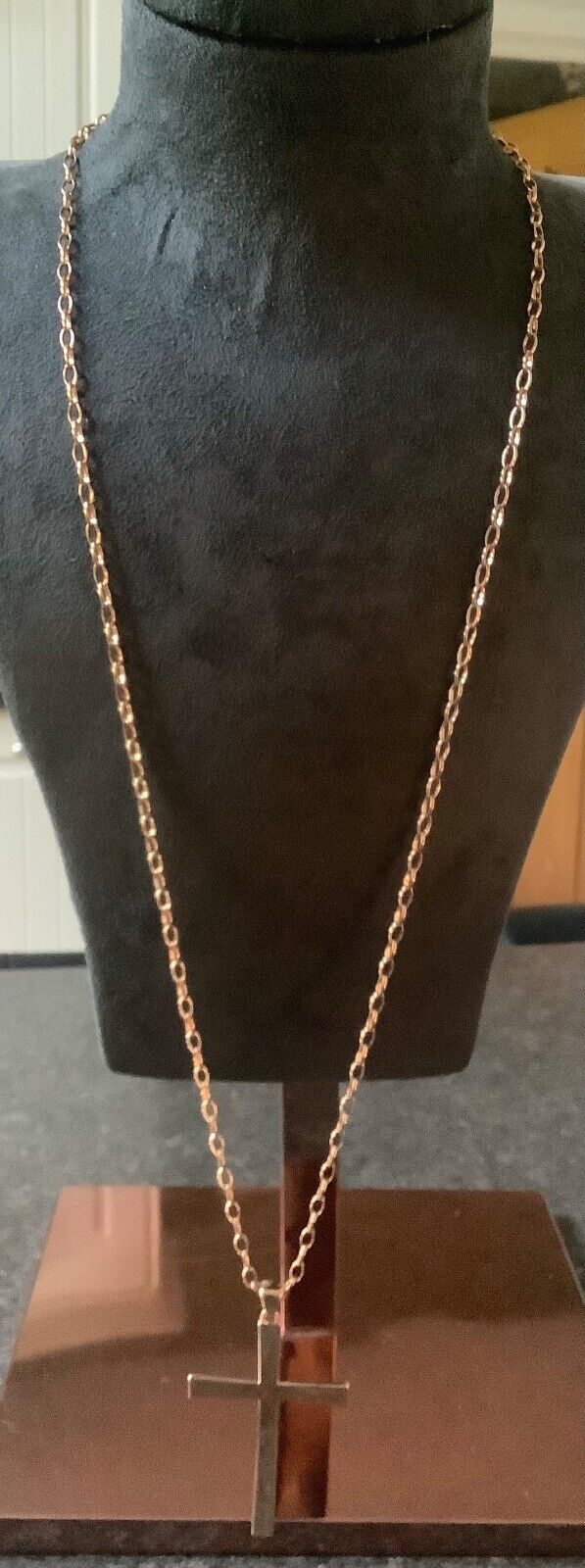BRONZE MILOR ITALY Large cross pendant on 31" belcher chain rose gold tone