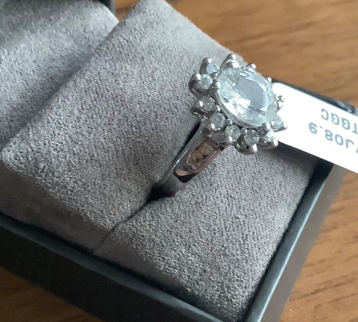 925 clear and peach gemstone cluster halo ring size R1/2 TGGC STERLING SILVER