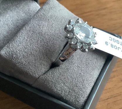 925 clear and peach gemstone cluster halo ring size R1/2 TGGC STERLING SILVER