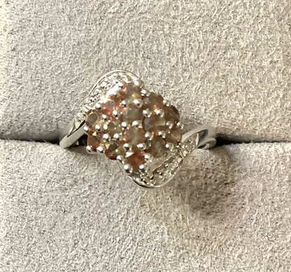 925 Andalusite & zircon cluster wave bypass shoulders ring P1/2 sterling silver