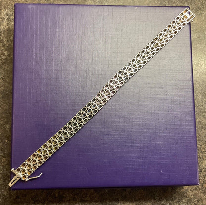 925 Rainbow Sapphire 3 row bracelet sterling silver TJC 19cm