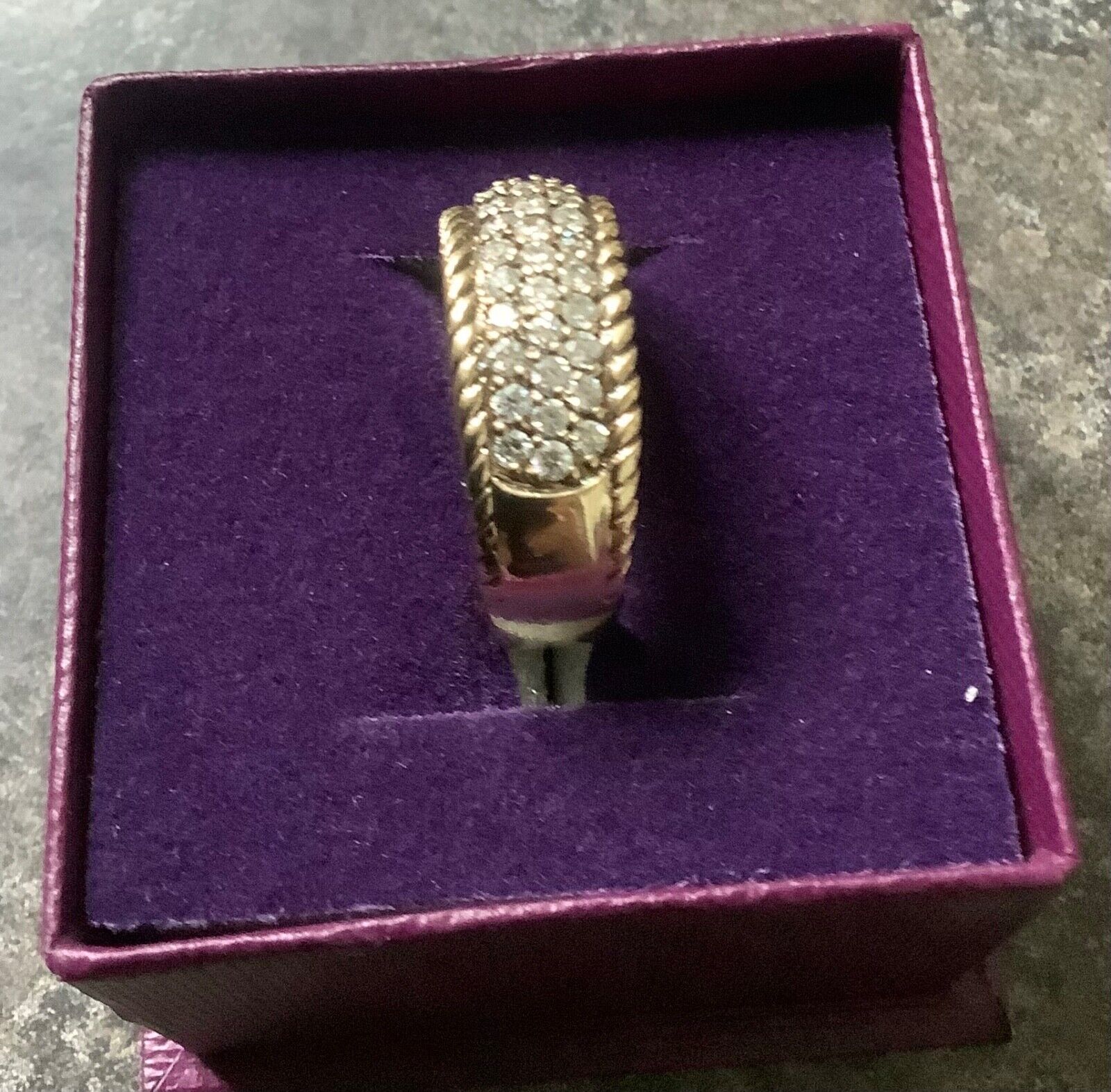 9ct gold diamond designer Sonia Bitton 3 row rope edge ring size N1/2-O 7.77g