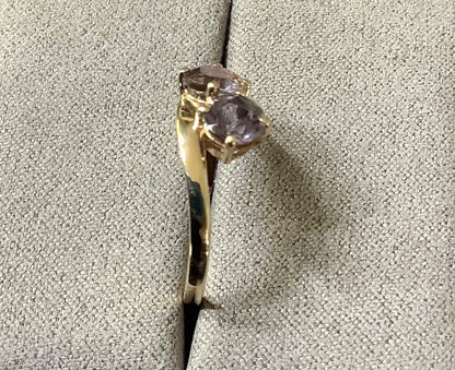 Stunning 9ct purple gemstone iolite? Toi et Moi ring size P yellow gold