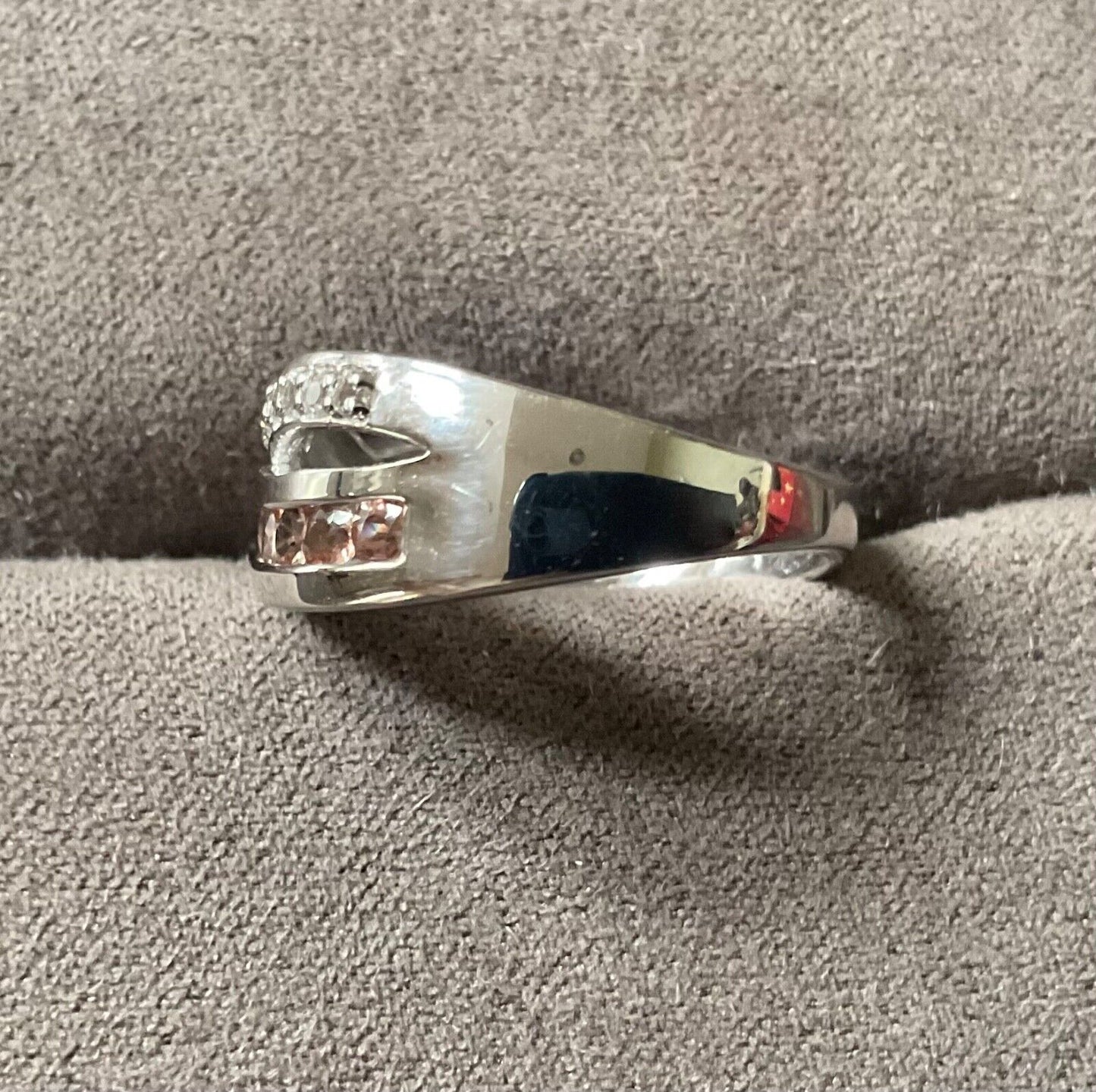 925 Andalusite and zircon channel set cross over ring size N1/2 sterling silver