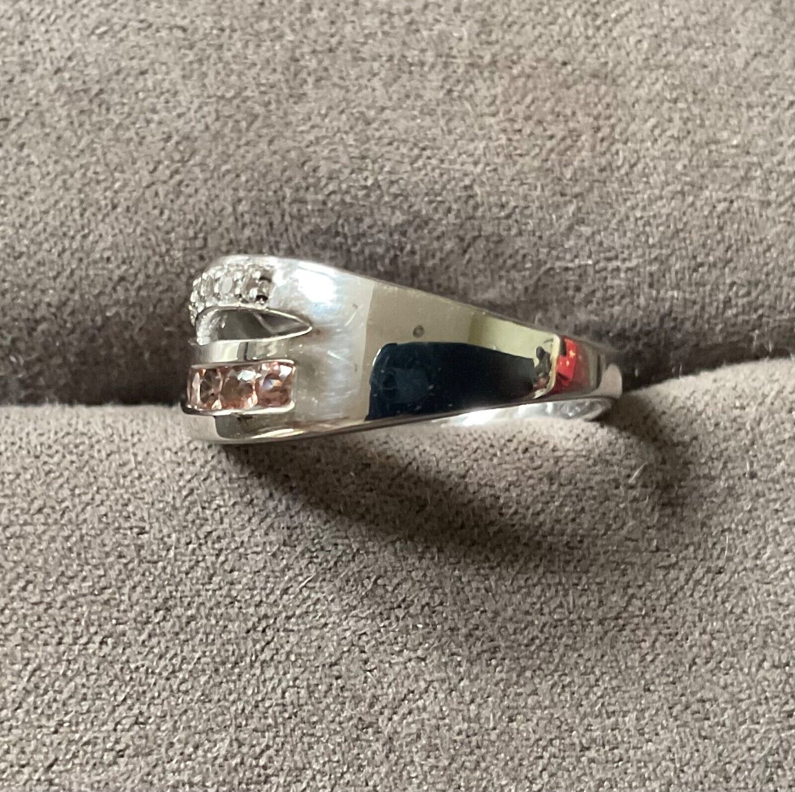 925 Andalusite and zircon channel set cross over ring size N1/2 sterling silver