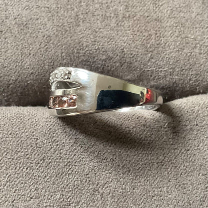 925 Andalusite and zircon channel set cross over ring size N1/2 sterling silver