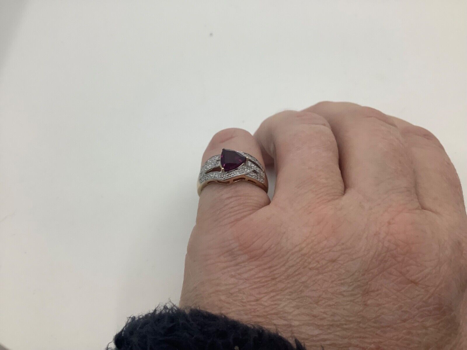 9ct natural rhodolite garnet & natural diamond yellow gold ring N1/2 hallmarked