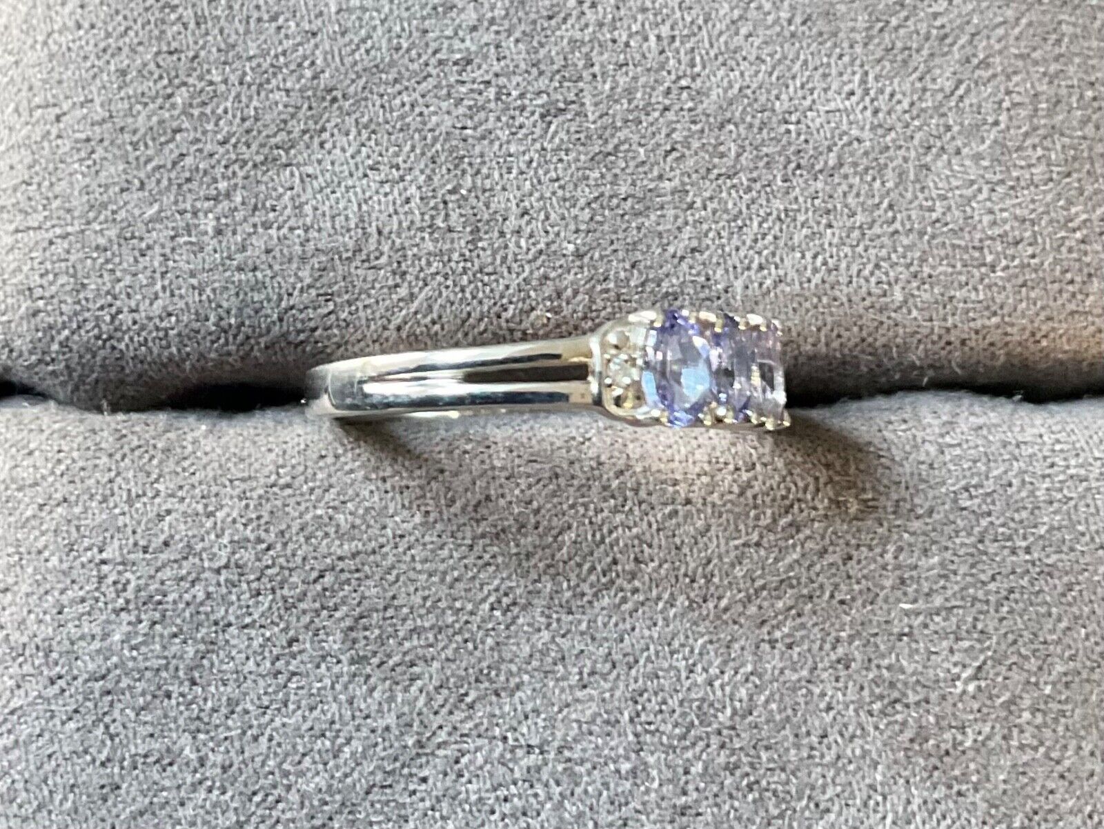 925 Tanzanite and Diamond trilogy ring size P1/2-Q sterling silver