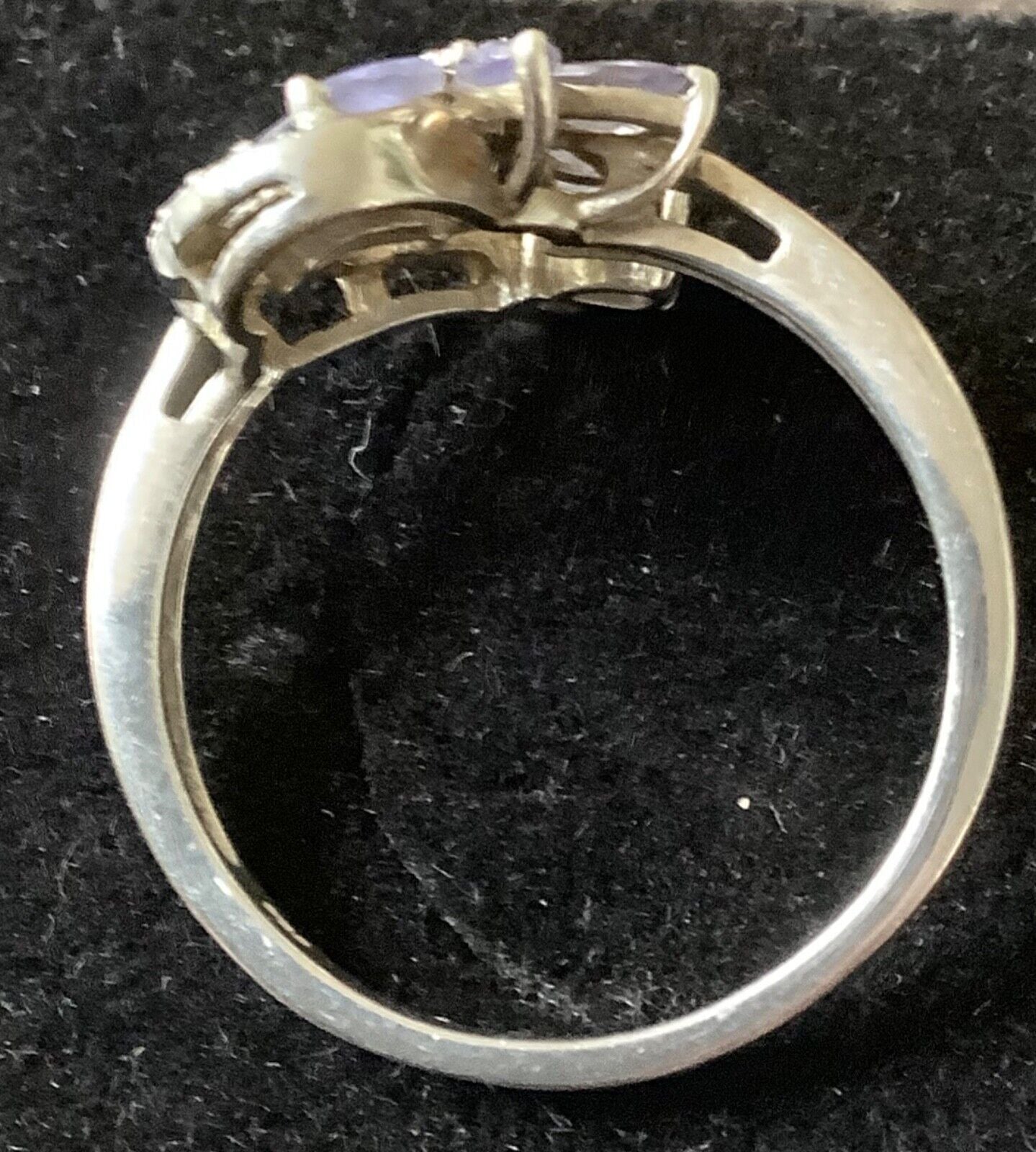 925 silver Natural tanzanite and diamond floral swirl ring size V