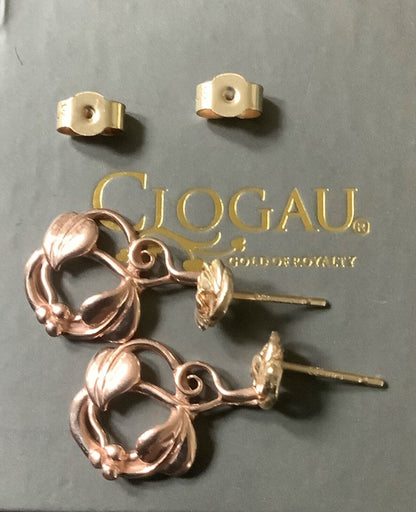 Clogau 9ct Tree of Life foliate drop earrings yellow and rose gold