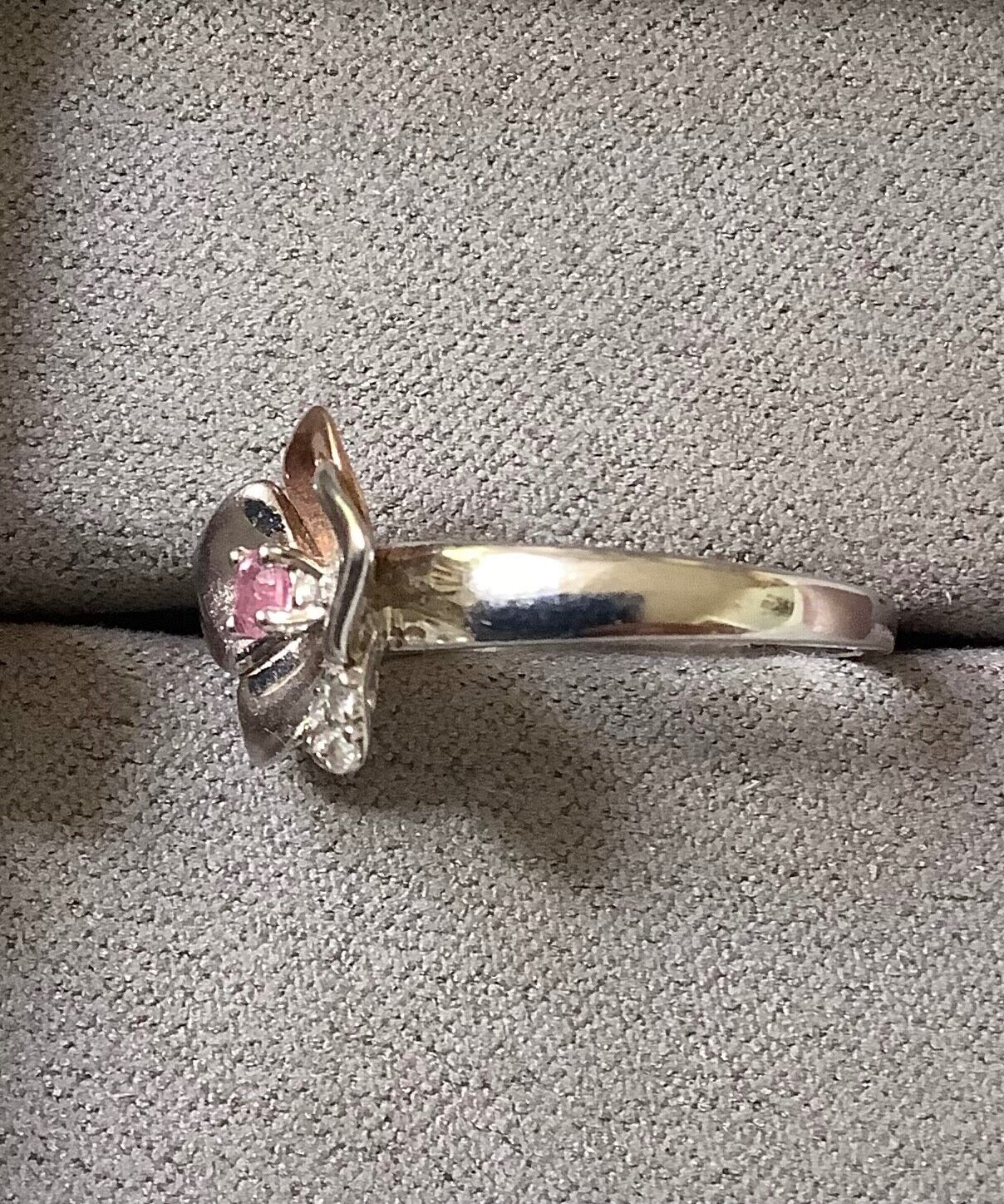 Clogau pink sapphire orchid ring size M silver and rose gold