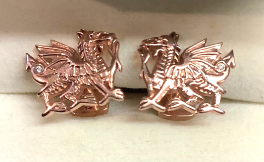 Clogau 9ct Diamond rose gold Welsh Dragon cufflinks vintage 10.6g