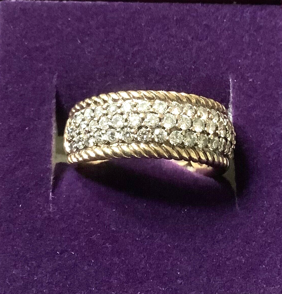 9ct gold diamond designer Sonia Bitton 3 row rope edge ring size N1/2-O 7.77g