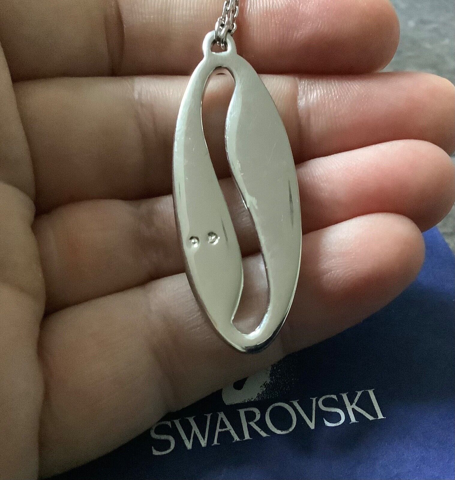 Swarovski crystal clear stone large oval pendant necklace