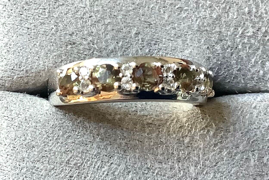 925 Andalusite & zircon half eternity ring size P1/2 sterling silver
