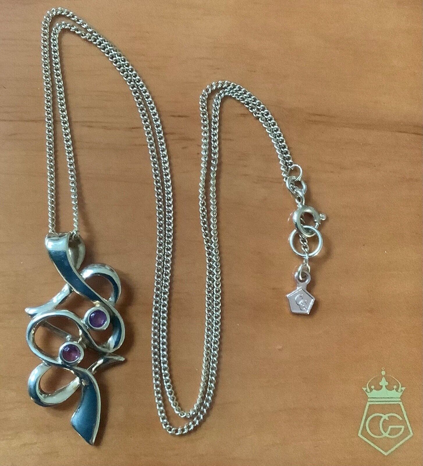 Clogau 9ct Amethyst entwined hearts pendant necklace 18" yellow gold