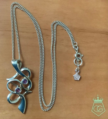 Clogau 9ct Amethyst entwined hearts pendant necklace 18" yellow gold