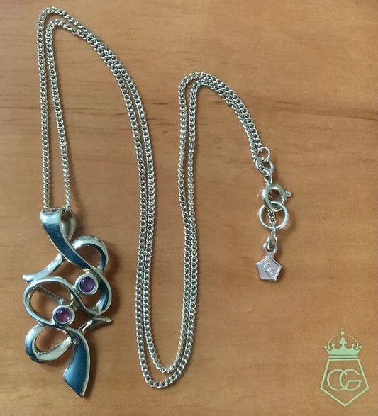Clogau 9ct Amethyst entwined hearts pendant necklace 18" yellow gold