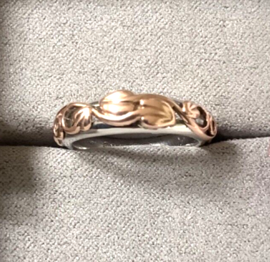 Clogau silver and rose gold foliage Tree of Life ring size M