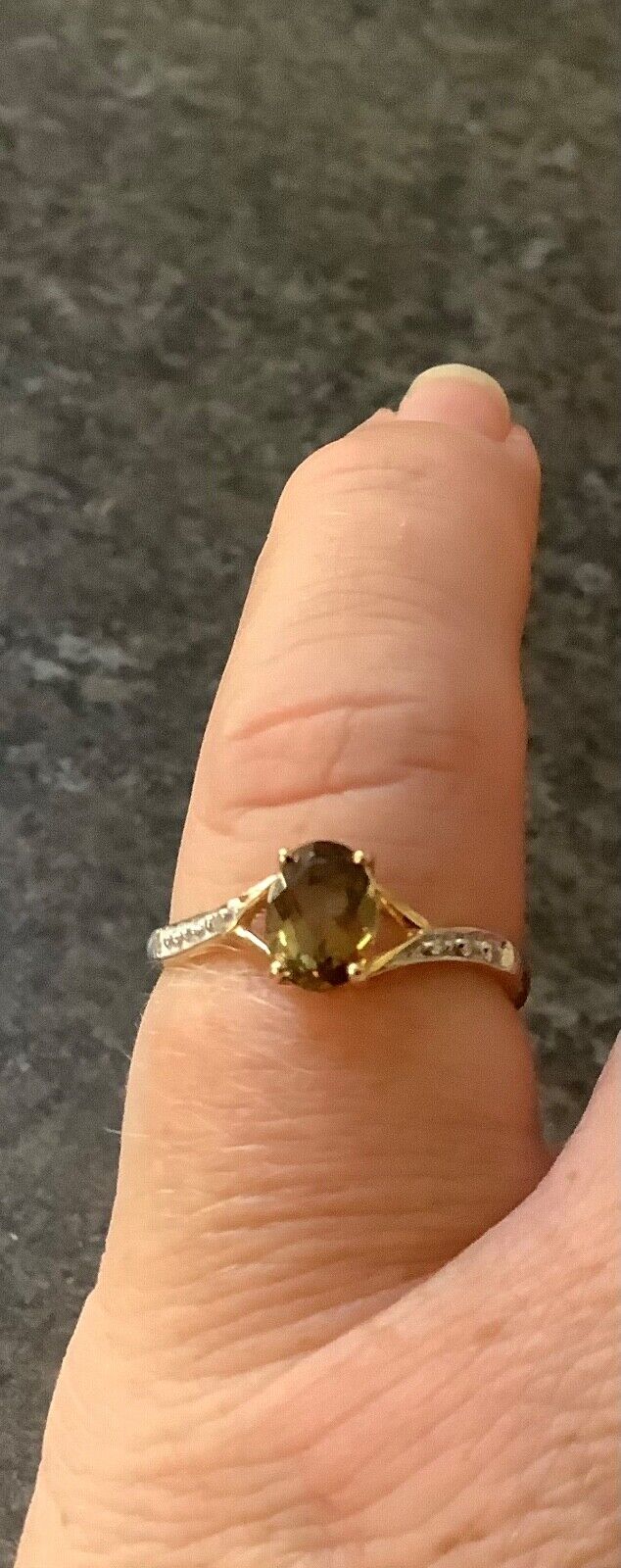 9ct Andalusite and diamond ring size N1/2 yellow gold hallmarked