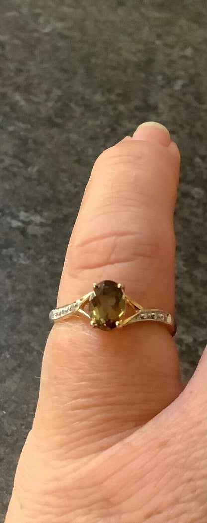 9ct Andalusite and diamond ring size N1/2 yellow gold hallmarked