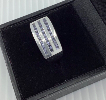 925 pale tanzanite 3 row chunky silver ring size N