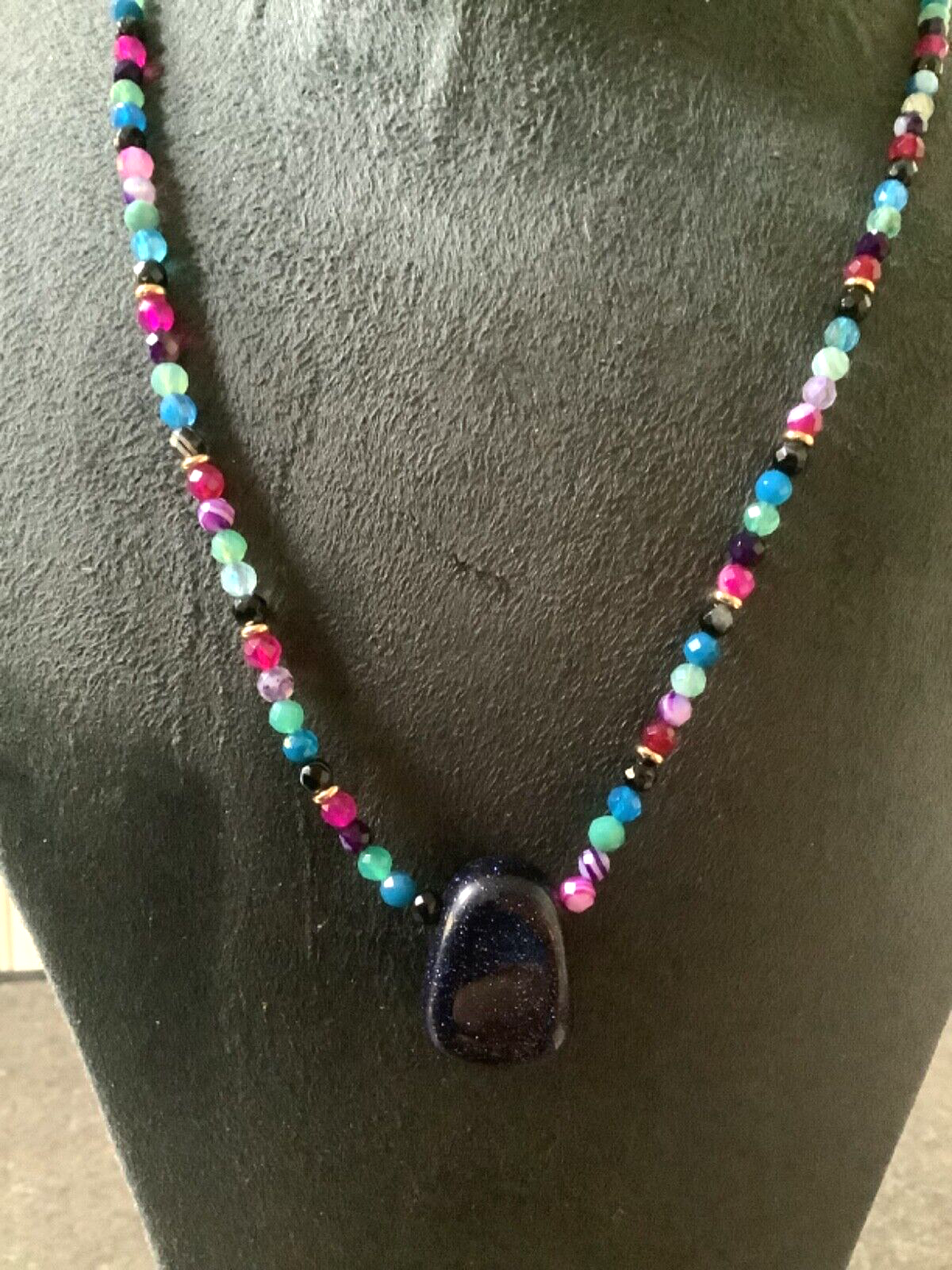 Lola Rose Blue Goldstone & multicolour semi-precious bead necklace adjustable