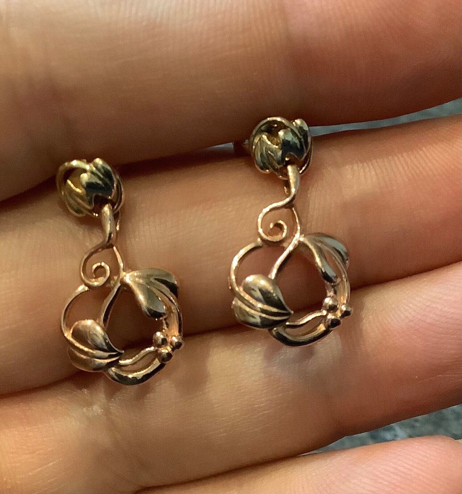 Clogau 9ct Tree of Life foliate drop earrings yellow and rose gold