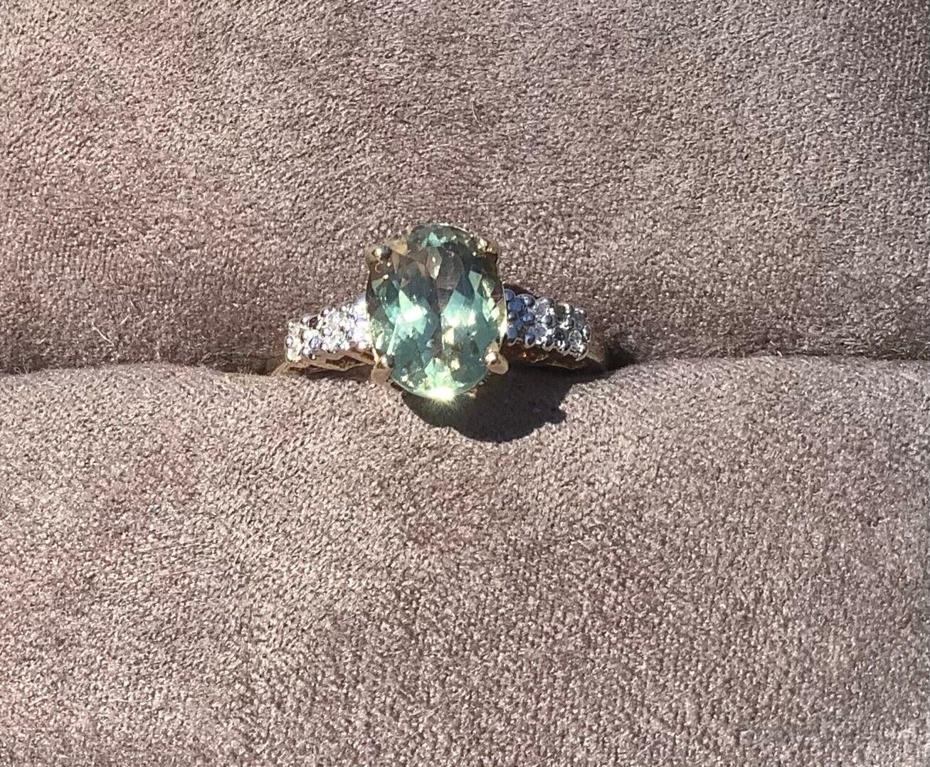 9ct colour change garnet and diamond ring size N1/2 yellow gold hallmarked