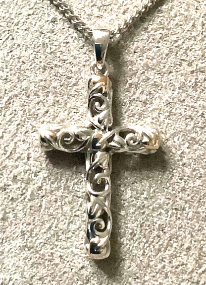 Clogau Tree of Life filigree cross pendant necklace silver and rose gold 18"