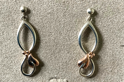 Clogau Tree of Life drop earrings silver and rose gold