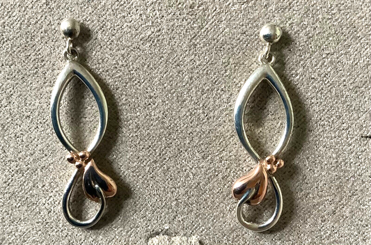 Clogau Tree of Life drop earrings silver and rose gold