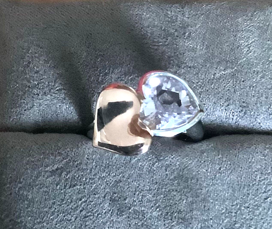 925 silver ring lilac stone & rose gold colour hearts O KN (Kirby Nez?)