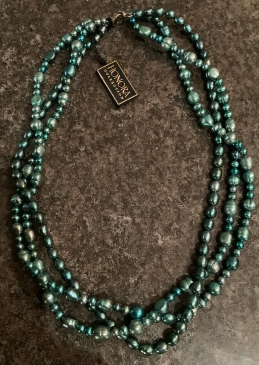 Honora Pearls 3 row cultured pearl necklace with silver clasp 17.5" green
