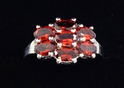 925 garnet and diamond silver cluster ring size R1/2
