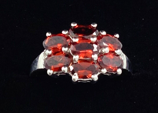 925 garnet and diamond silver cluster ring size R1/2
