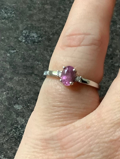 9ct Pink Cuprian Tourmaline and diamond ring size N-N1/2 white gold certificate