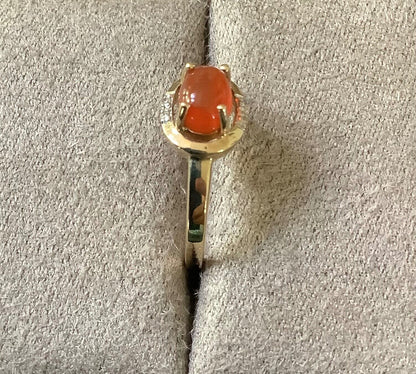 9ct fire opal cabochon and diamond ring size N1/2 yellow gold hallmarked