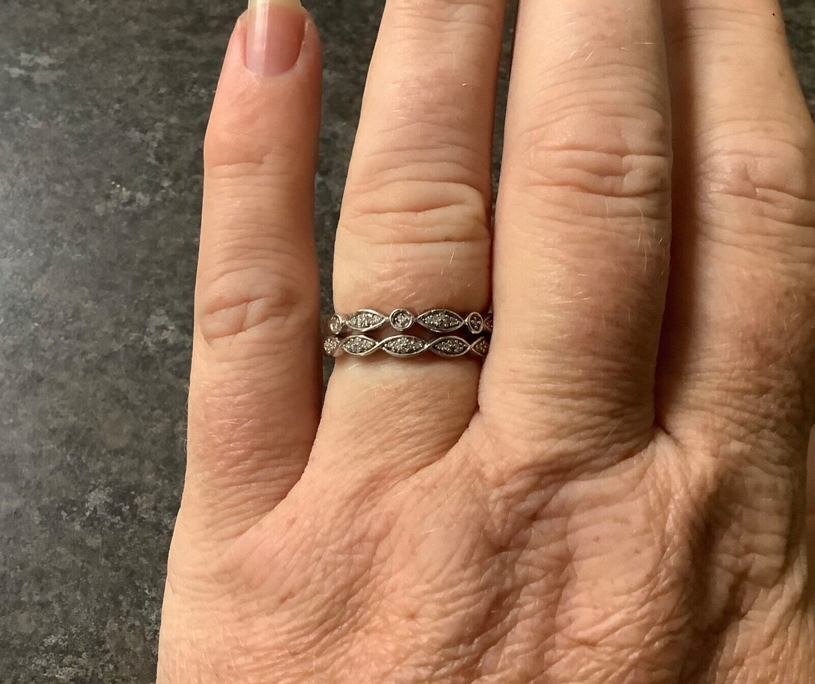 9ct white gold 0.15ct natural diamond 3 stacking rings size O1/2 - P RRP £699