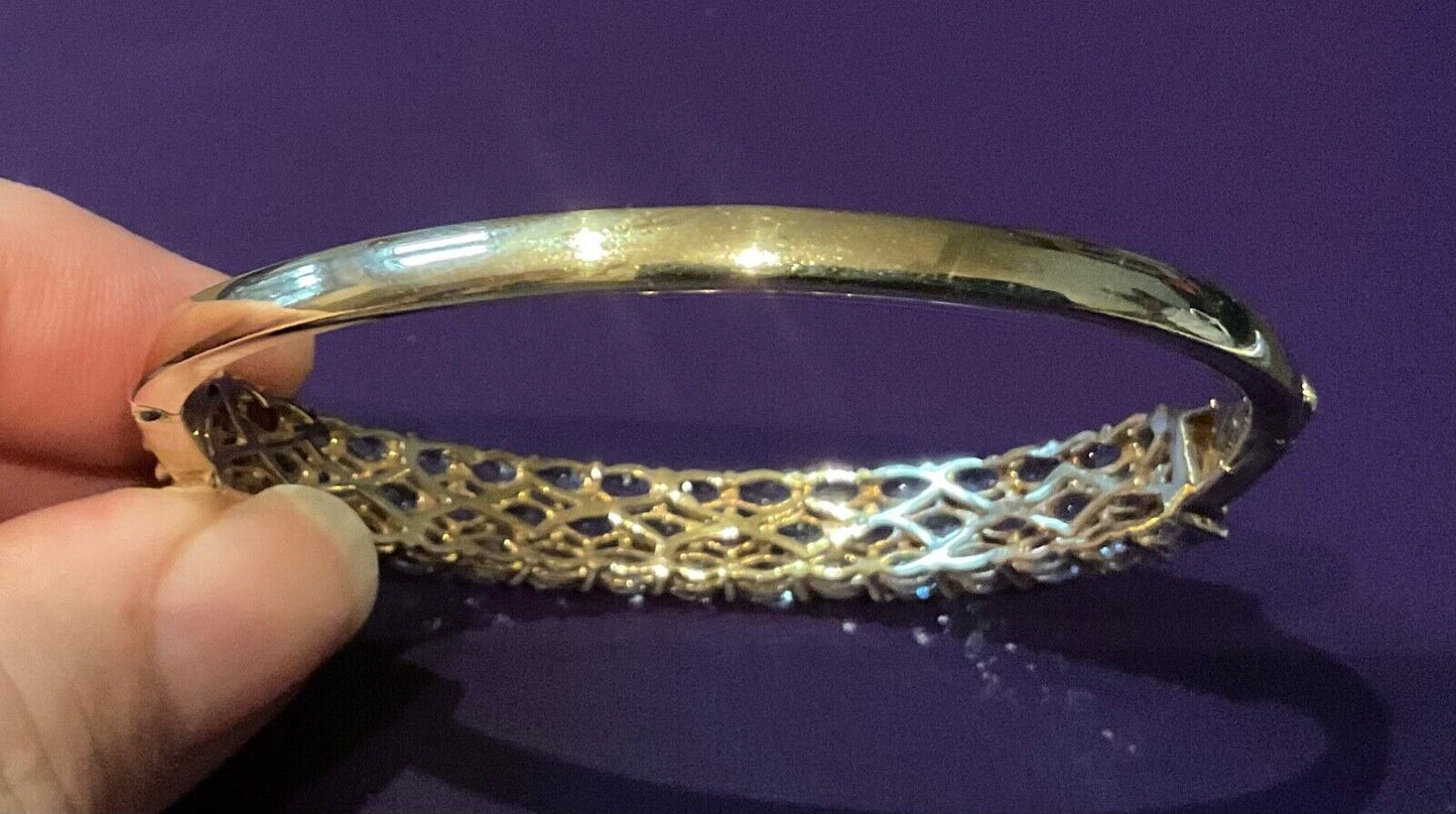 Tanzanite triple row gold overlay silver bangle bracelet TJC 925