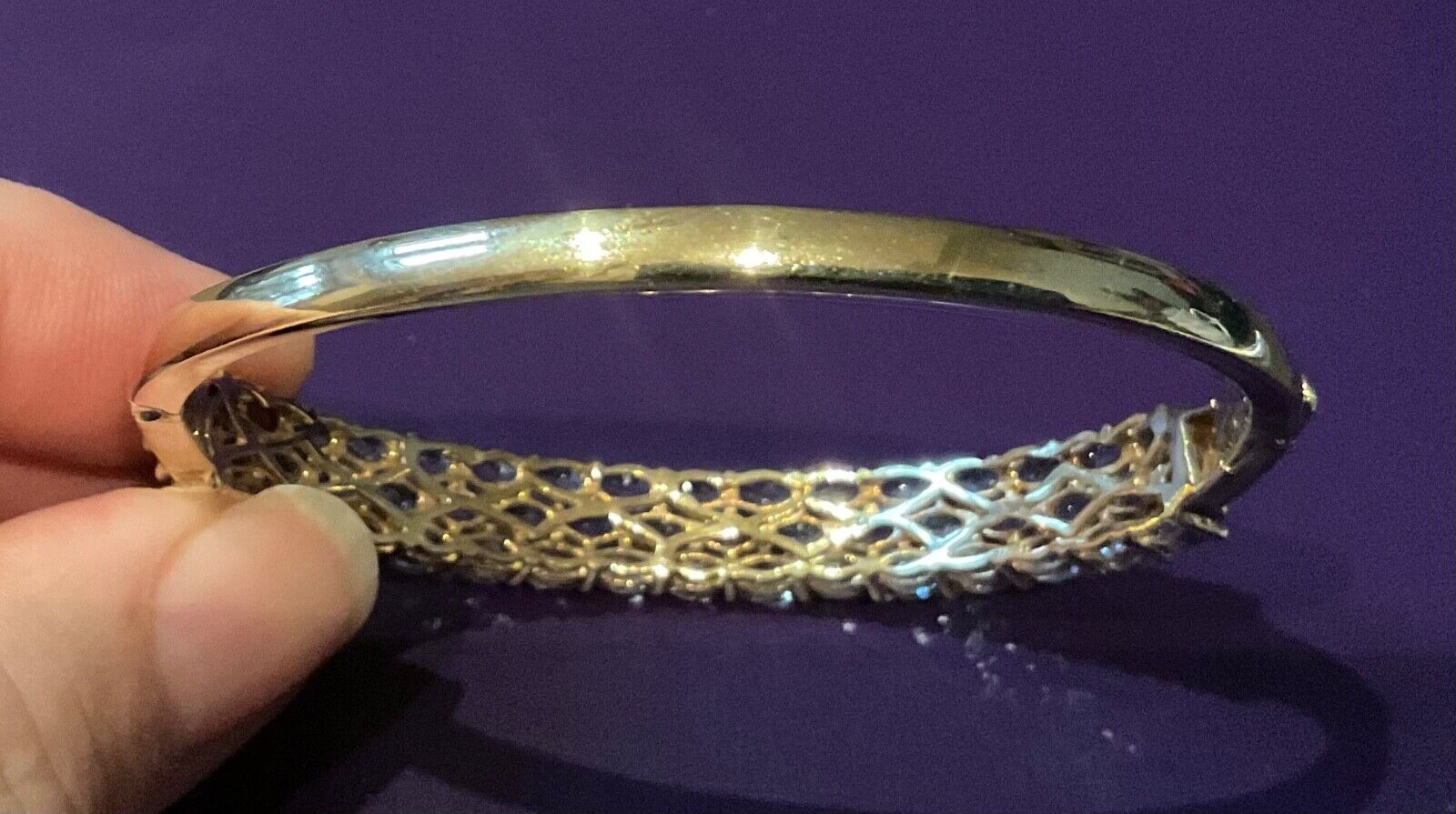 Tanzanite triple row gold overlay silver bangle bracelet TJC 925