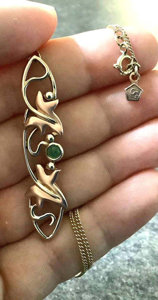 Clogau 9ct Emerald Lady of Caerphilly Ivy pendant necklace 18" yellow rose gold