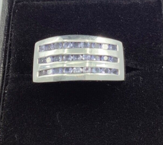 925 pale tanzanite 3 row chunky silver ring size N