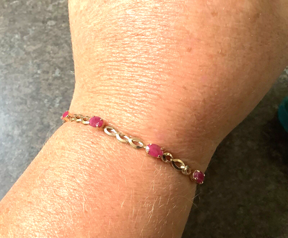 10K ruby eliptical link bracelet 17.5cm yellow gold QVC