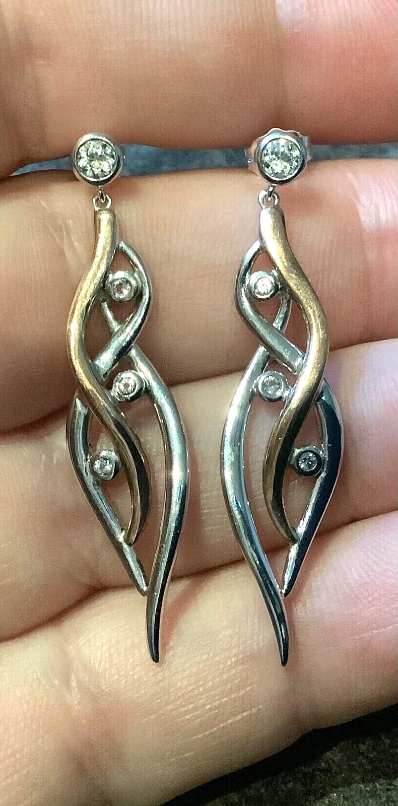 Clogau Swallow Falls white topaz drop earrings silver and rose gold
