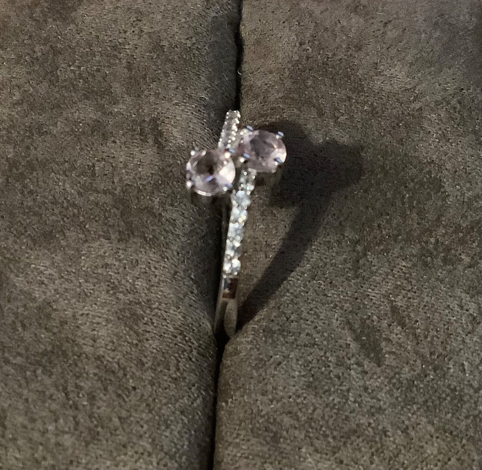925 pink spinel & white zircon cross over bypass ring size N1/2 Gemporia