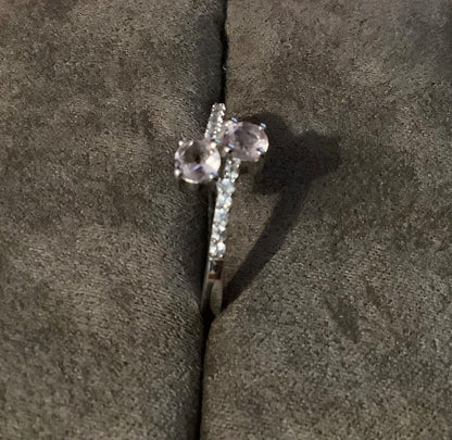 925 pink spinel & white zircon cross over bypass ring size N1/2 Gemporia